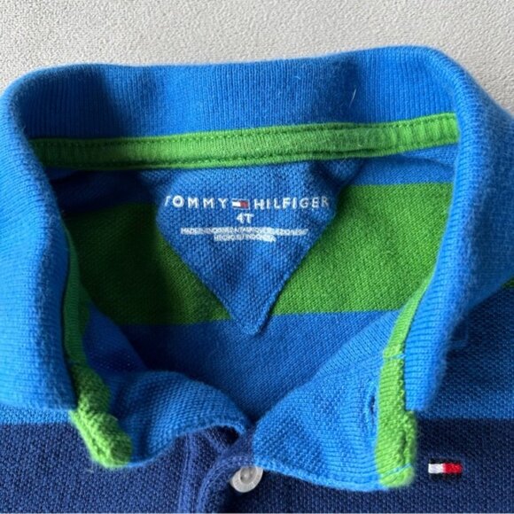 Tommy Hilfiger ~ Polo ~ Boys Size 4T ~ Blue Green White Stripes - Picture 3 of 7